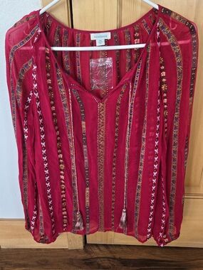 Sundance raspberry embroidered boho tunic top